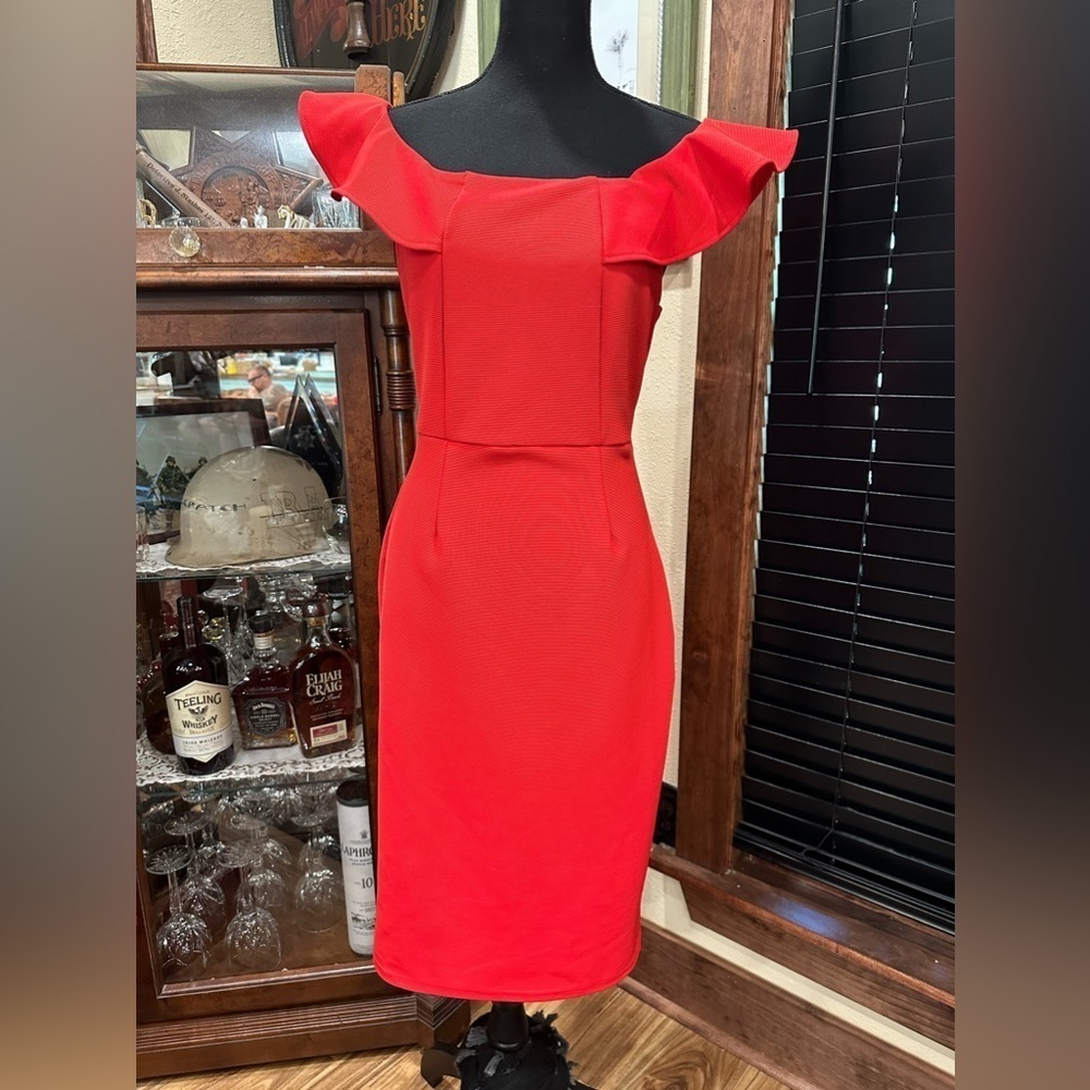 Mustard Seed Red Cocktail Dress Butterfly Sleeve Size M